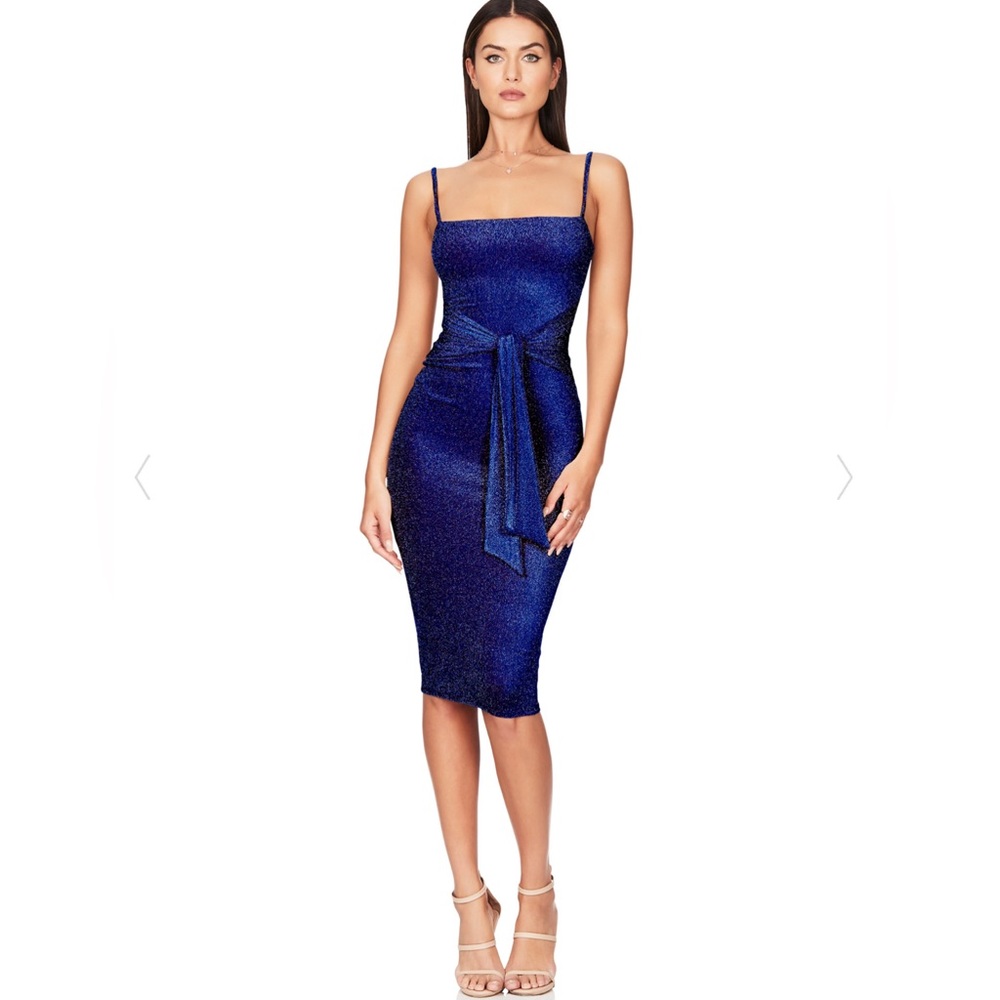 NWT! Nookie • Luna Midi Dress in Navy • Glitter Cocktail • XS • Retail $209